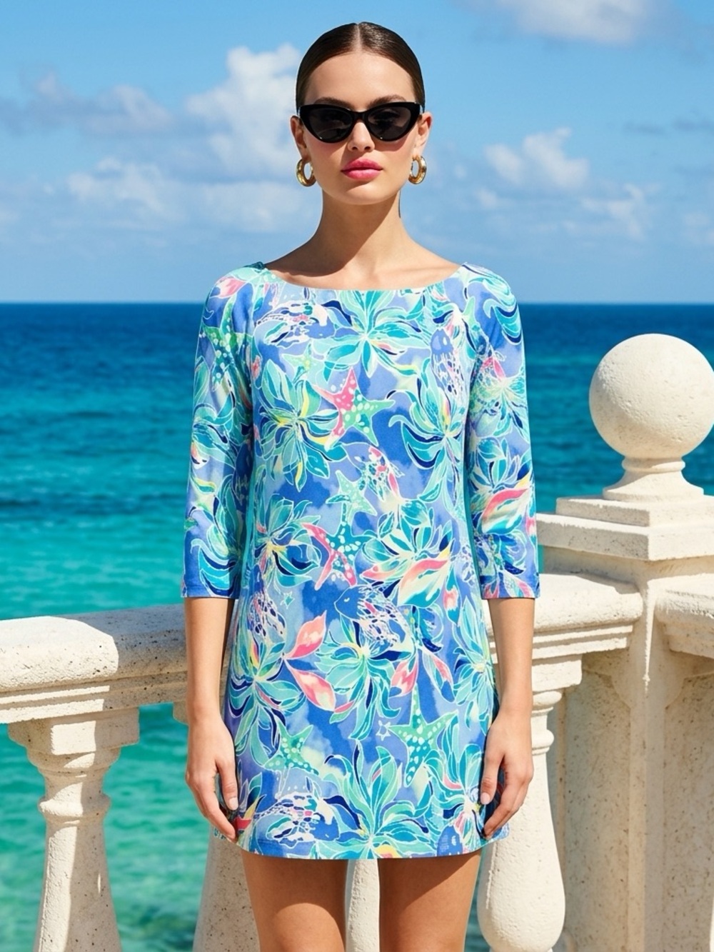 Lilly Pulitzer Blue Floral & Coral-Print Swim Coverup